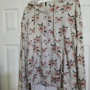 AMPERSAND AVE Floral Hoodie - Gray and Pink